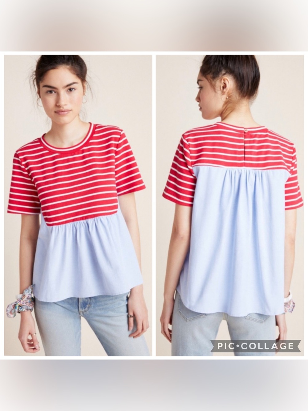 By Anthropologie Elias Striped Peplum Cotton Top Small